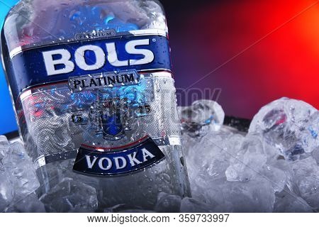 Bottle Of Bols Vodka In A Bucket With Crushed Ice