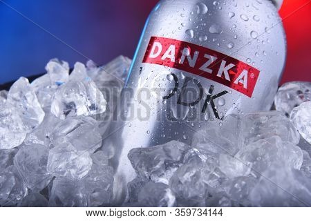 Bottle Of Danzka Vodka In A Bucket With Crushed Ice