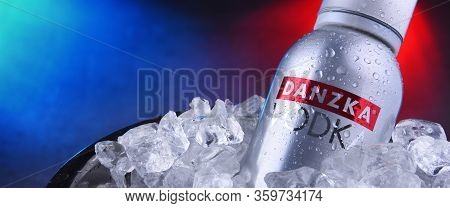 Bottle Of Danzka Vodka In A Bucket With Crushed Ice