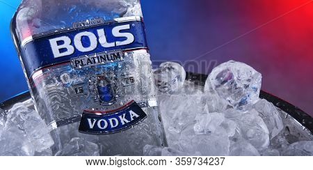 Bottle Of Bols Vodka In A Bucket With Crushed Ice
