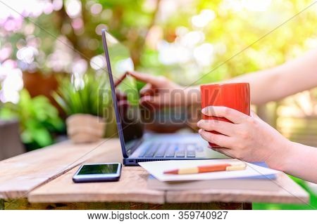 Wfh: Caucasian Asian Women Works From Home During The Coronavirus Crisis. Social Distancing And Phys