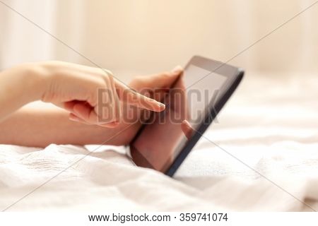 Closeup Of Kid's Hands Holding Digital Tablet For Playing And Education. Education, Distance Learnin