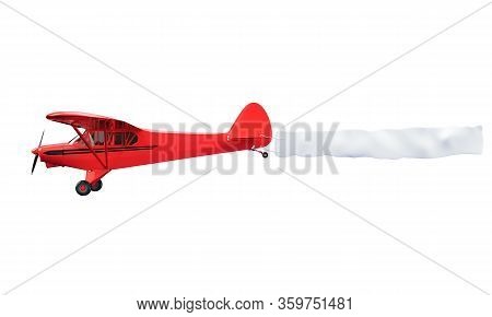 Flying Airplane And Banner On A White Background 3d Illustration