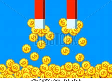 Magnet For Money. Loadstone Icon In Flat Style, Simple Tool On Color Background. Vector Design Eleme