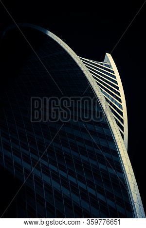 Moscow, Russia - 02 17 2016: The Iconic Evolution Tower Curved Skyscraper In Moscow City Or Moscow I