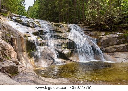 View Of Mumlava Waterfall Near Harrachov In Czech Giant Mountains