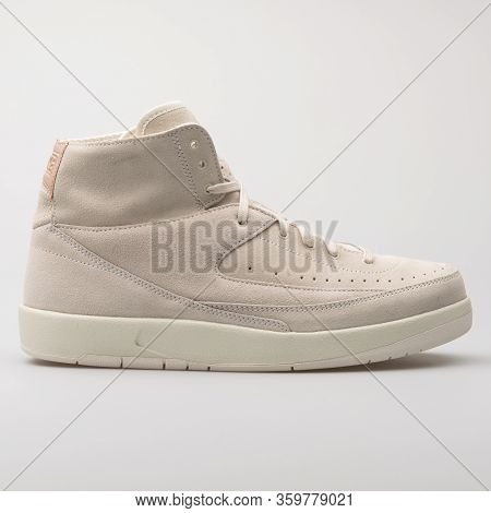 Vienna, Austria - August 6, 2017: Nike Air Jordan 2 Retro Decon Sail Beige Sneaker On White Backgrou