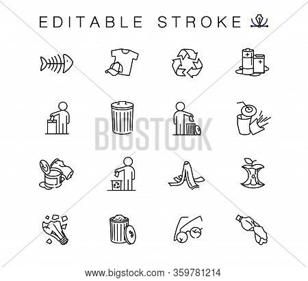 Environmental Pollution Vector Linear Icons Set. Elements Garbage Outline Symbols Pack. Collection O