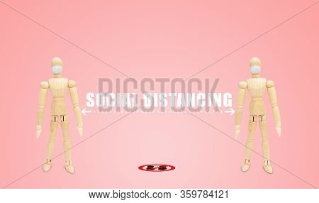 Corona Virus And Social Distancing Concept : People Standing And Keeping Distance To Reduce Inflecti