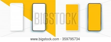 Realistic Smartphone Mockup Set. Mobile Phone Blank, White. Device Ui Ux Mockup For Presentation Tem