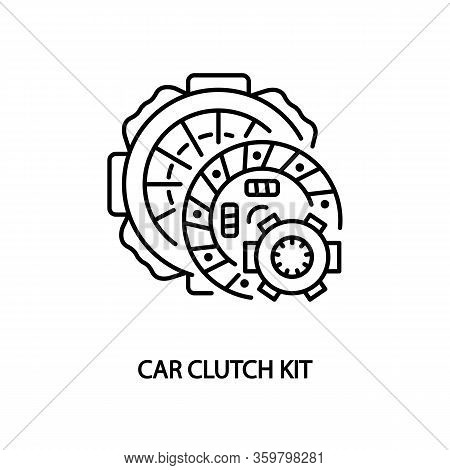 Car Clutch Kit Flat Line Icon. Clutch Disc Plate, Cover, Release Bearing. Vector Illustrations To In