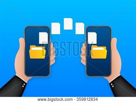 Data Image File Transfer Between Device Smartphone. File Transfer Copy Files Data Sheet Exchange Con