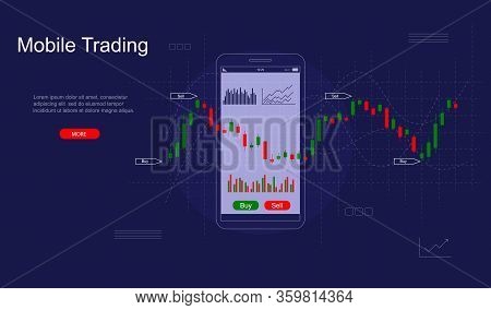 Mobile Stock Trading Concept Card Landing Web Page Template Include Of Diagram, Smartphone And Candl