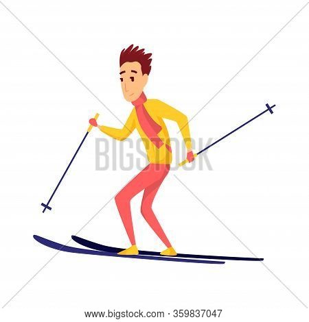 Vector Men Skier. Male Skiing Design Element Isolated On White Background. Winter Sportsman On Ski R