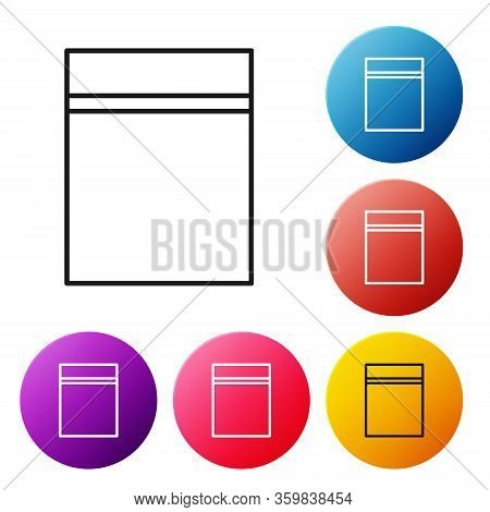Black Line Plastic Bag With Ziplock Icon Isolated On White Background. Set Icons Colorful Circle But