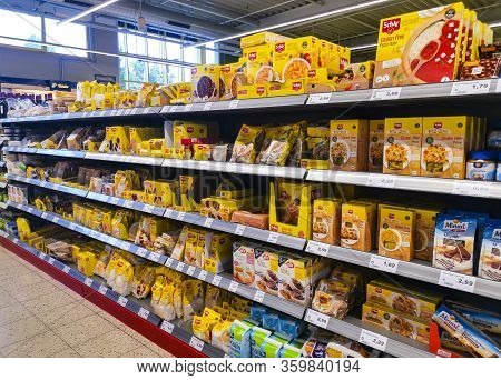 Giessen, Germany - 2019-08-01 - Shelf With Schaer Gluten Free Food Products In Edeka Supermrket In G