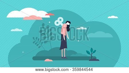 Burnout Vector Illustration. Low Energy Fatigue Mother In Flat Tiny Person Concept. Exhausted And Ti