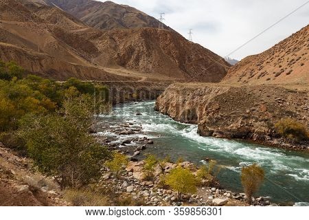 Kokemeren River In The Naryn Region Of Kyrgyzstan.