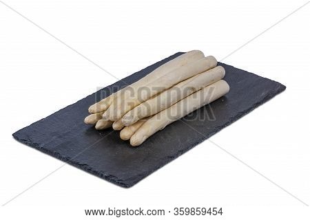 Delicious Seasonal White Asparagus With Creamy Hollandaise Sauce, Baby Boiled Potatoes And Sliced Sm