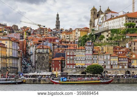 Porto, Portugal - May 30, 2018: Facades Of Traditional Houses With Azulejo Tile In Ribeira And Touri