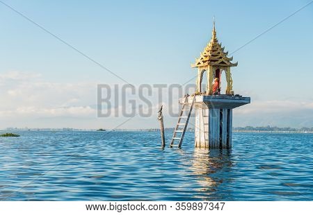 The Buddhist Shrine In Water Of Inle Lake Of Myanmar. This Place Is The Historical Point When Royal 