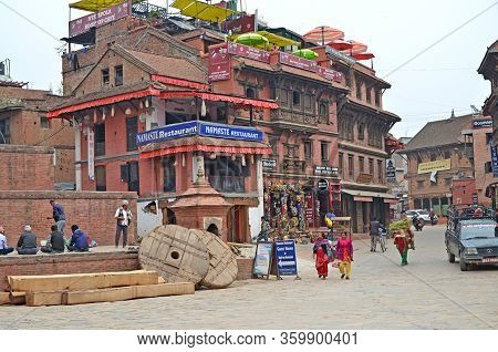 Bhaktupur, Nepal - March 15, 2018: Streets Of Old City Of Bhaktupur (literally Translates To 