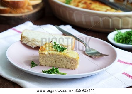 Dietary Souffle Of Minced Meat With Parsley On A Dark Background.