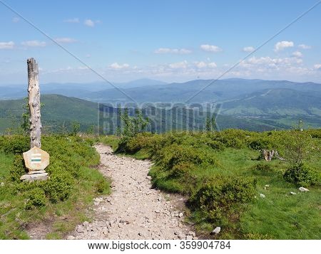 Trail With Stones At Silesian Beskids Mountains Range Landscapes Near Salmopol Pass Above European C