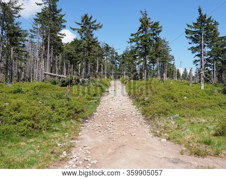 Route With Stones At Silesian Beskids Mountains Range Landscapes Near Salmopol Pass Above European C