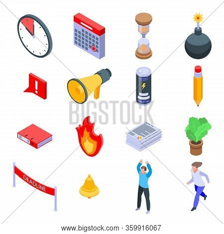 Deadline Icons Set. Isometric Set Of Deadline Vector Icons For Web Design Isolated On White Backgrou