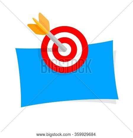 Arrow And Red Aim On Blue Paper Isolated On White Background, For Copy Space Text, Business Goal Con