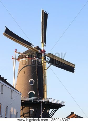 Dutch Windmill De Kroon, Full View, Located In District Klarendal In Arnhem, Netherlands