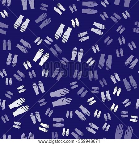 White Rubber Gloves Icon Isolated Seamless Pattern On Blue Background. Latex Hand Protection Sign. H