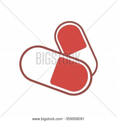 Two Medicines Pills On White Background. Trendy Flat Style For Graphic Design, Web-site. Vector Illu