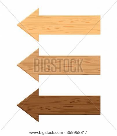Wooden Arrow Plank Isolated On White Background, Wood Direction Sign, Wood Arrow Shape For Signboard