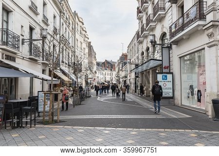 Street Ambiance And Architecture In A Pedestrian Street In Tours, France