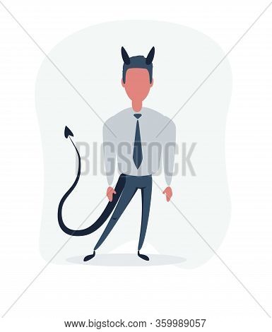 Cartoon Devil Satan Businessman. Vector Flat Design Illustration.