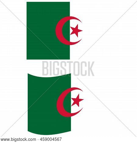 Flag Of Algeria. Algeria National Flag. Algeria Waving Flag. Flat Style.