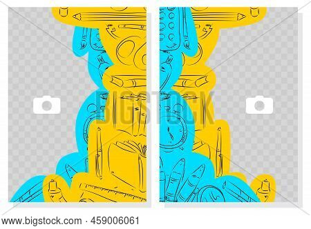 Blue And Orange Education Banner Template Design. Line Art, Educational Elements. Special School Sea