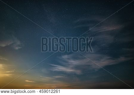 Beautiful Noctilucent Cloud Formations Against Milky Way Background Night Sky