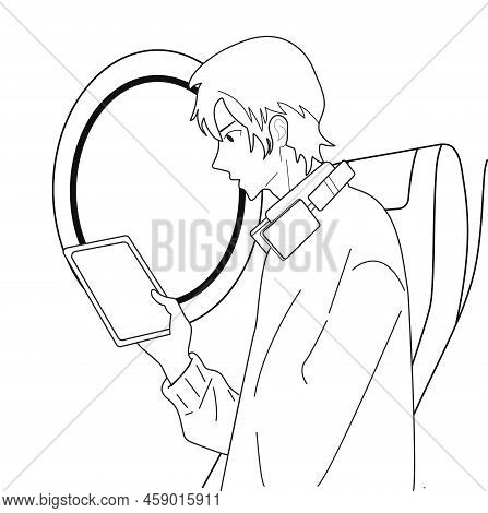 Black And White People Travel By Plane. Seats And Porthole, Joy And Relaxation. Vector Illustration.
