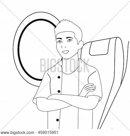 Black And White People Travel By Plane. Seats And Porthole, Joy And Relaxation. Vector Illustration.