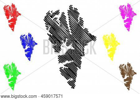 Spitsbergen Island (kingdom Of Norway, Svalbard) Map Vector Illustration, Scribble Sketch West Spits