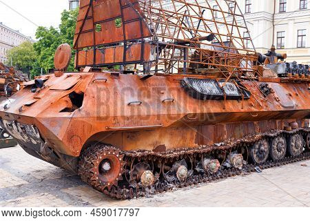 Destroyed Rusty Russian Radio Explosives Mercury Bm Jumming Station In The Open Air On The City Squa