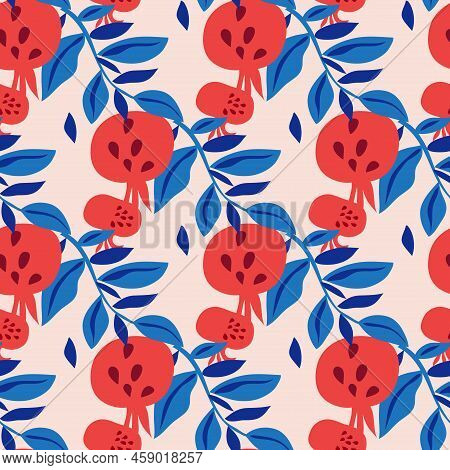 Beautiful  Seamless Pattern  With Pomegranate   Fruit For Trendy Summer Design. Modern  Texture For 