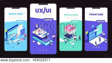 It Professions Isometric Set With Developer Symbols Isolated Vector Illustration