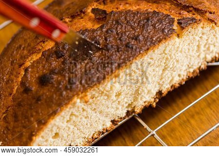 Details Of A Delicious Freshly Homemade Cake Recently Baked