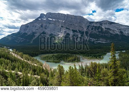Hoodoos Lookout In Banff Natioal Park, With The Bow River