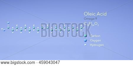 Oleic Acid, Omega-9. Molecular Structure 3d Rendering, Structural Chemical Formula And Atoms With Co