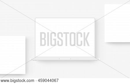 Modern Clay Laptop Mockup With Blank Web Pages. Vector Illustration